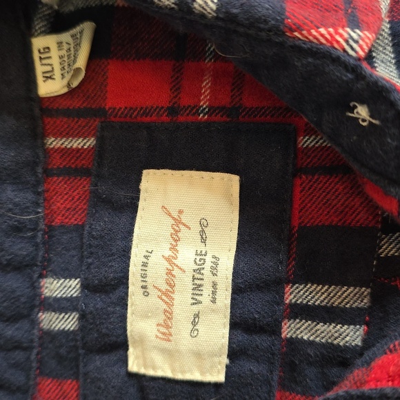 Original Weatherproof Red Blue White Cotton flannel Button Size XL - Picture 2 of 12